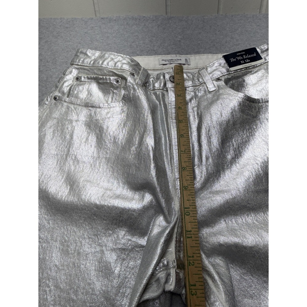 Abercrombie & Fitch 90s Relaxed High Rise Jeans Womens 31 12R Silver Metallic - Picture 8 of 15